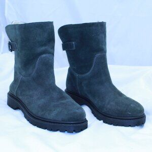 Skechers Size 8.5 Dark Grey Suede Fleece Lined Lug Sole Round Toe Ankle Boots